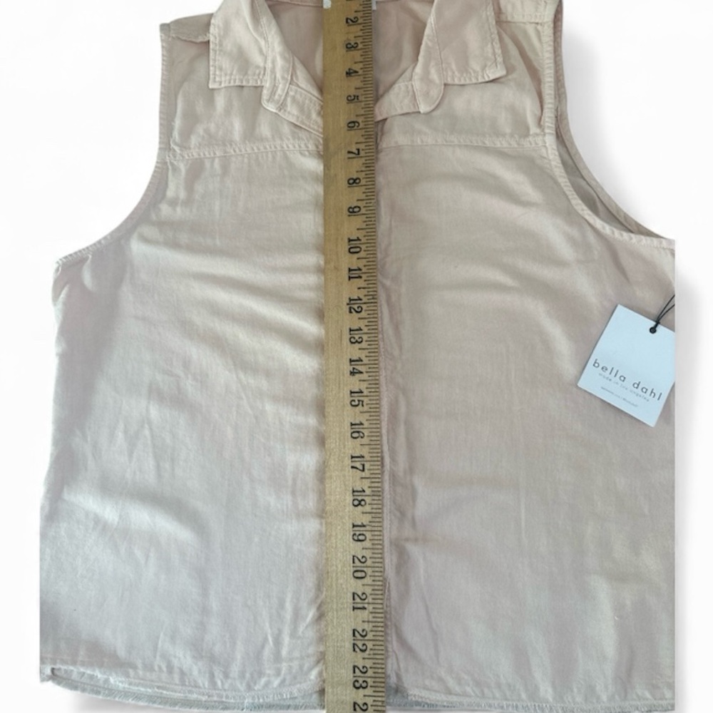 Bella Dahl Pink Shirt L Sleeveless Collar Button Down Cotton Linen NWT $119 - Picture 10 of 11